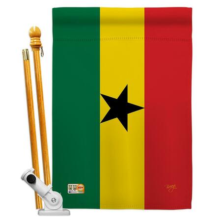 GARDENCONTROL 28 x 40 in. Ghana Nationality Vertical Double Sided House Flag Set with Pole Bracket & Hardware GA2061872
